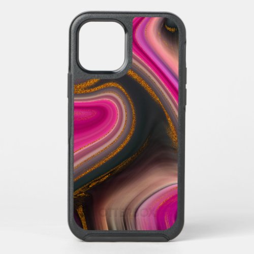 Pink and Black Abstract with Gold Swirls  OtterBox Symmetry iPhone 12 Case