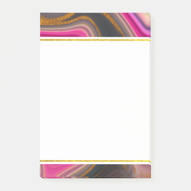 Pink and Black Abstract with Gold Swirls Post-it Notes (Front)
