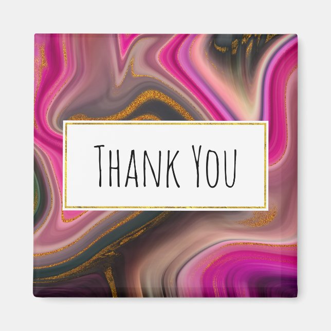 Pink and Black Abstract with Gold Swirls Thank You Magnet (Front)