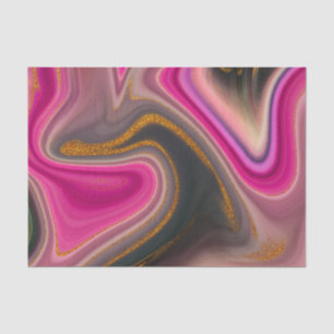 Pink and Black Abstract with Gold Swirls Tissue Paper