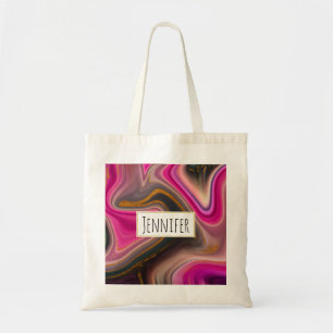 Pink and Black Abstract with Gold Swirls Tote Bag