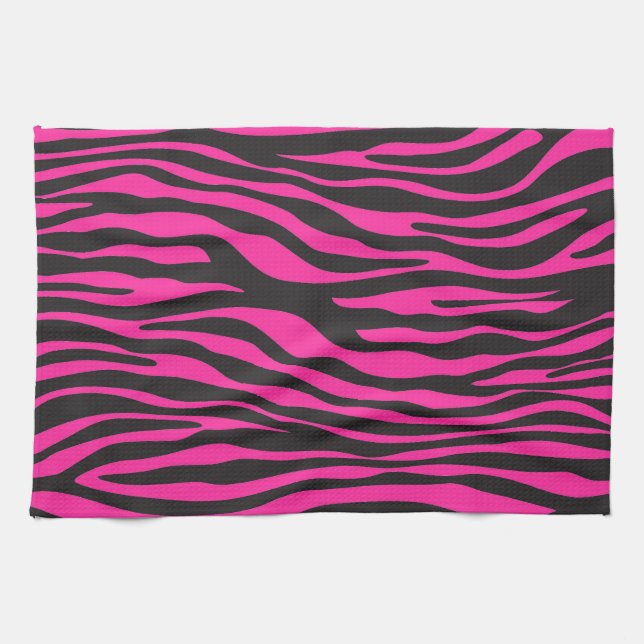 Pink and Black Abstract Zebra Stripes Kitchen Towel (Horizontal)