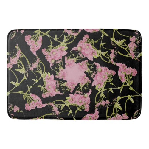 Pink and black Achillea fractal art Bath Mat