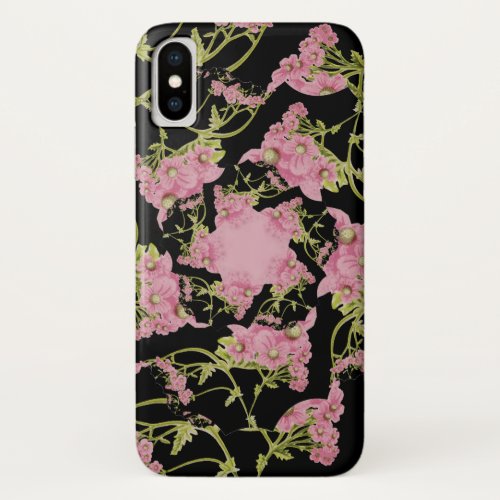 Pink and black Achillea fractal art iPhone X Case