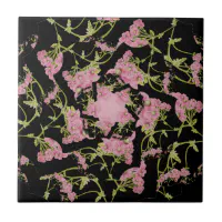 Pink and black Achillea fractal art Ceramic Tile