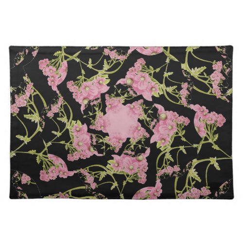 Pink and black Achillea fractal art Cloth Placemat