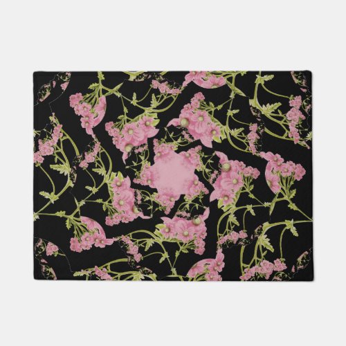 Pink and black Achillea fractal art Doormat