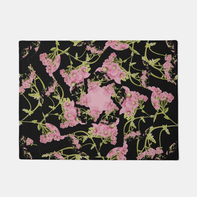 Pink and black Achillea fractal art Doormat (Front)