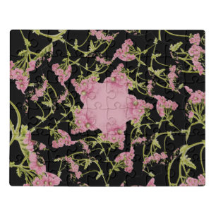 Pink and black Achillea fractal art Jigsaw Puzzle