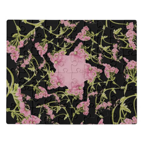 Pink and black Achillea fractal art Jigsaw Puzzle