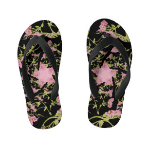 Pink and black Achillea fractal art Kid's Flip Flops