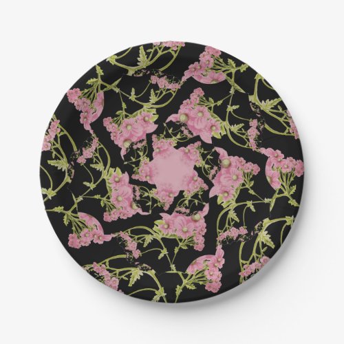 Pink and black Achillea fractal art Paper Plates