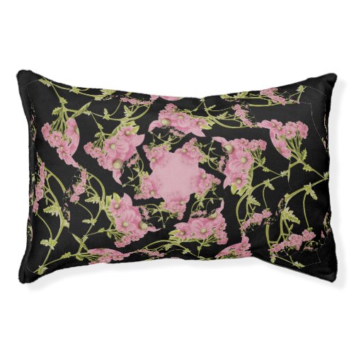 Pink and black Achillea fractal art Pet Bed