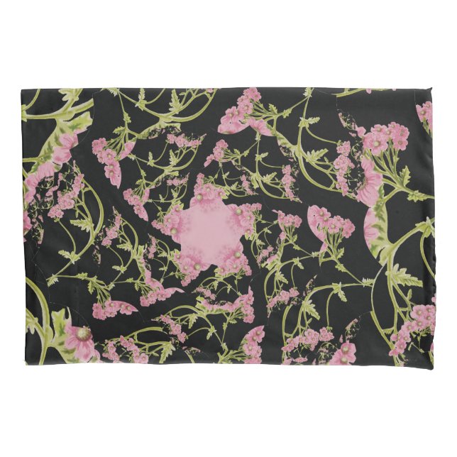 Pink and black Achillea fractal art Pillow Case (Front)