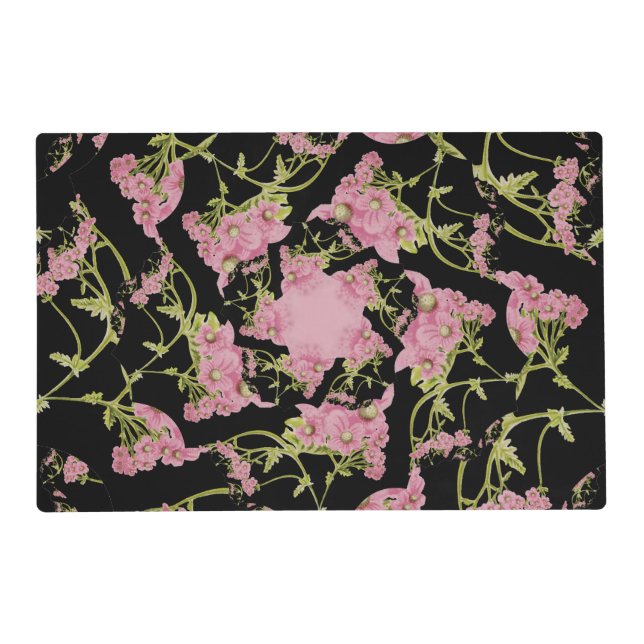 Pink and black Achillea fractal art Placemat (Front)