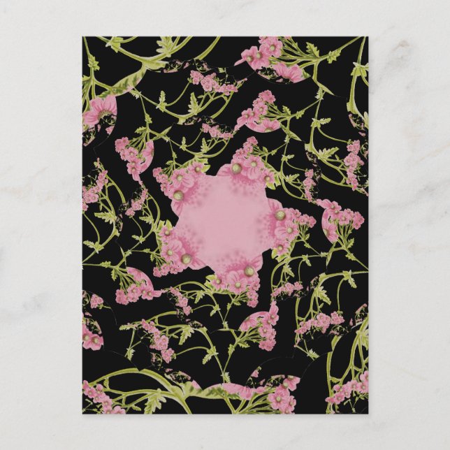 Pink and black Achillea fractal art Postcard (Front)