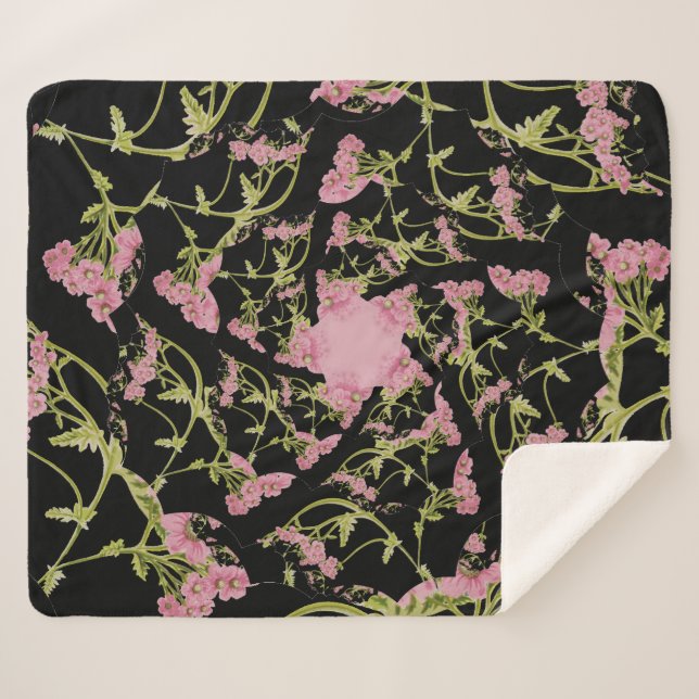 Pink and black Achillea fractal art Sherpa Blanket (Front (Horizontal))