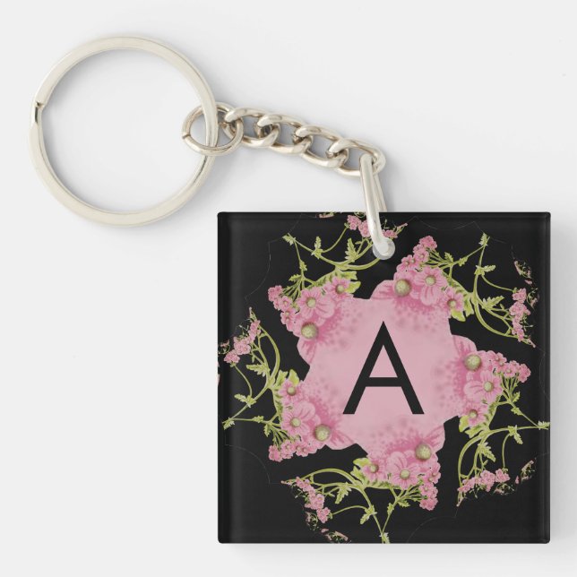 Pink and black Achillea Monogram Keychain (Front)