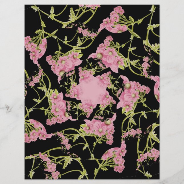 Pink and black Achillea Scrapbook paper (Front)