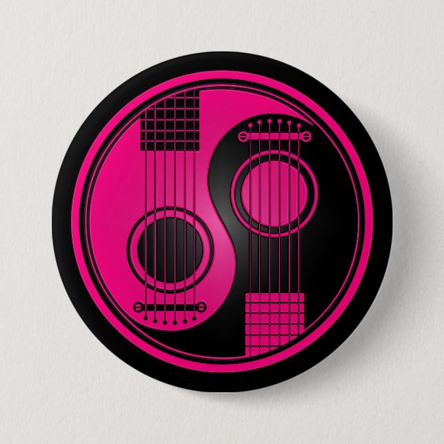 Pink and Black Acoustic Guitars Yin Yang Pinback Button (Front)