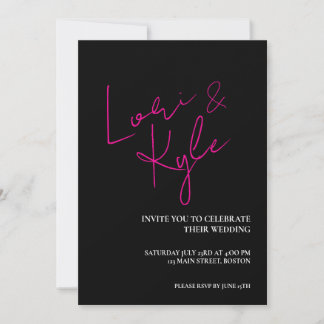 Pink and Black All You Need is Love Modern Wedding Invitation