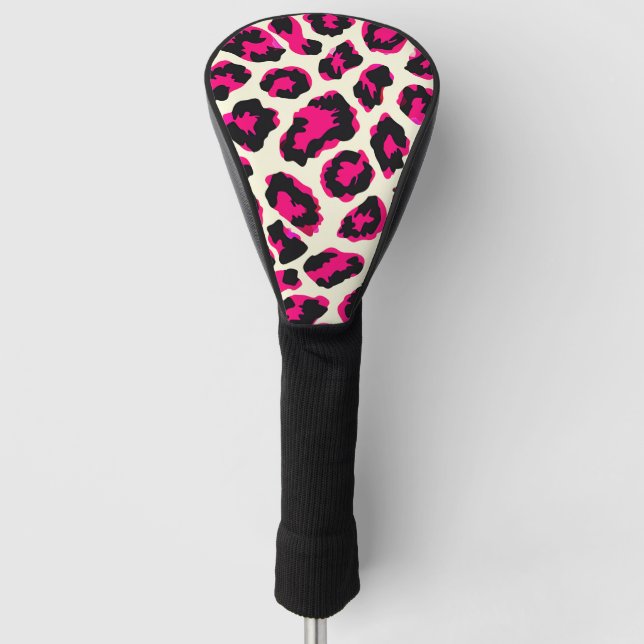 Pink and Black Animal Leopard Print Golf Head Cover (Front)