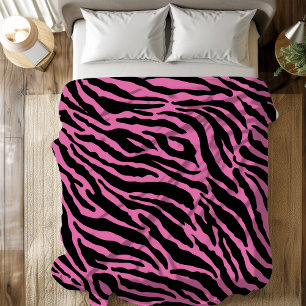 Pink and Black Animal Print Stripes Duvet Cover