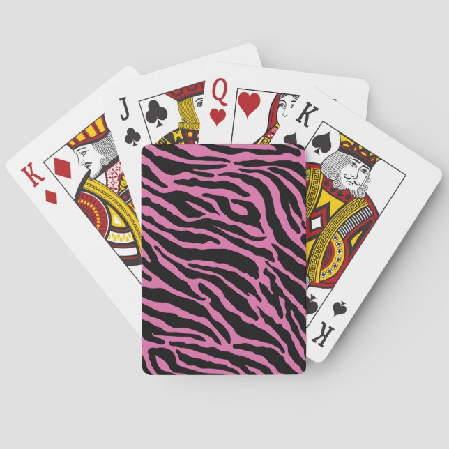 Pink and Black Animal Print Stripes  Poker Cards (Back)