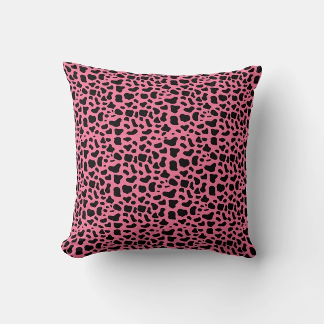Pink and Black Animal Print Throw Throw Pillow (Front)