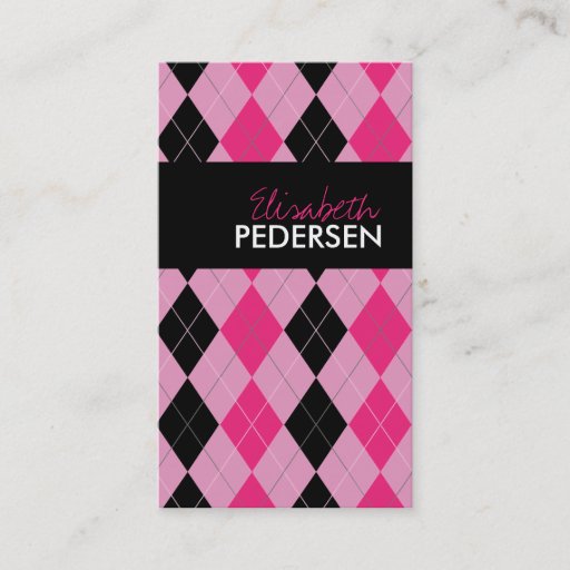 Customizable Pink and Black Argyle Business Cards