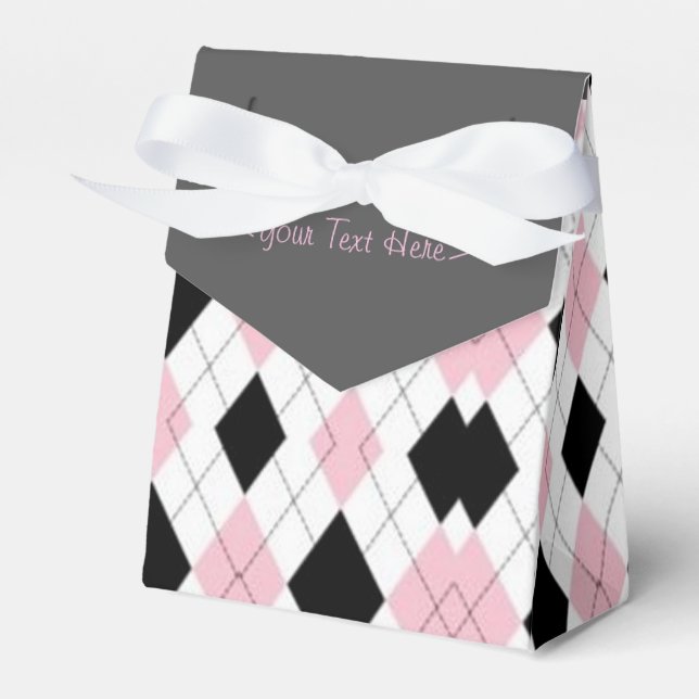 Pink and Black Argyle Personalized Favor Box (Front Side)