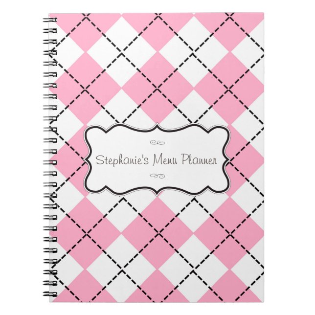 Pink and Black Argyle Personalized Notebook (Front)