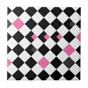 Pink And Black Argyle Tile by aftermyart at Zazzle