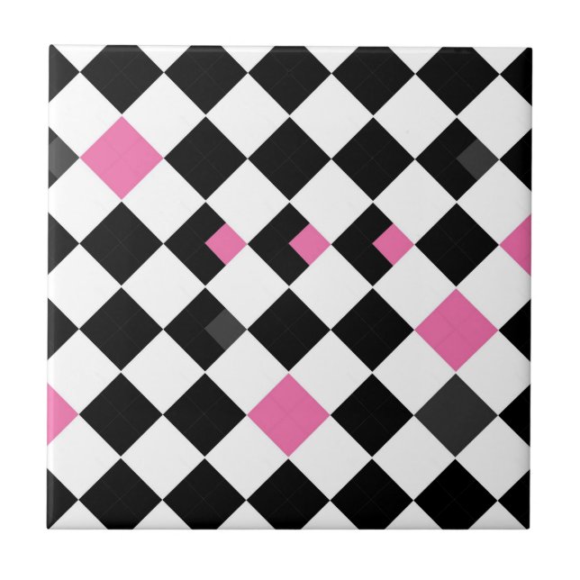 Pink and Black argyle Tile (Front)