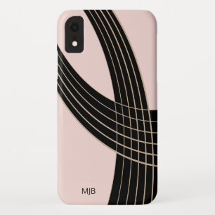 Pink and Black Art Deco Curves with Monogram iPhone XR Case