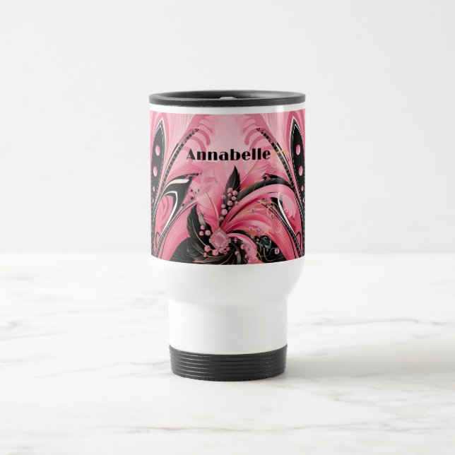 Pink and Black Art Deco Plume Mug (Center)