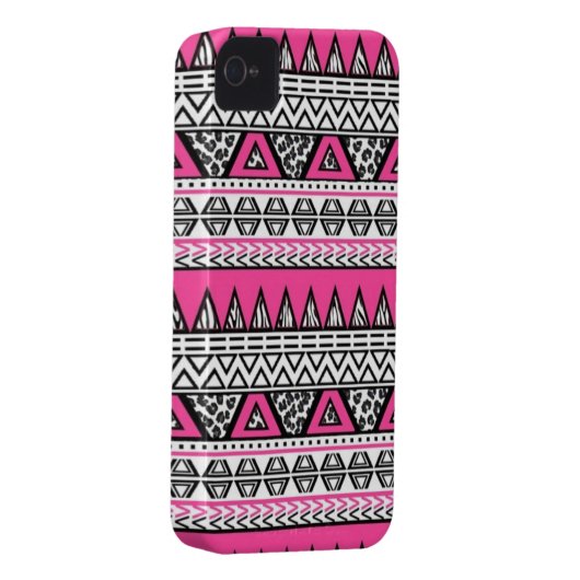Pink and Black Aztec Print iPhone 4/4S Case (Back/Right)
