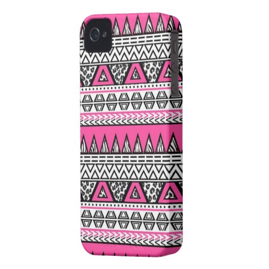 Pink and Black Aztec Print iPhone 4/4S Case (Back Left)