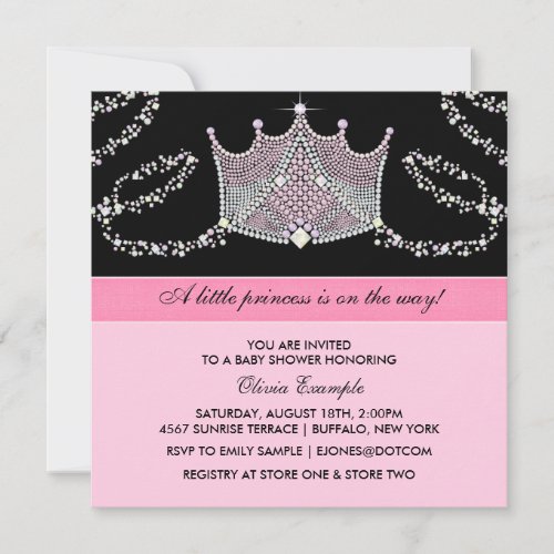 Pink and Black Baby Girl Princess Baby Shower Invitation