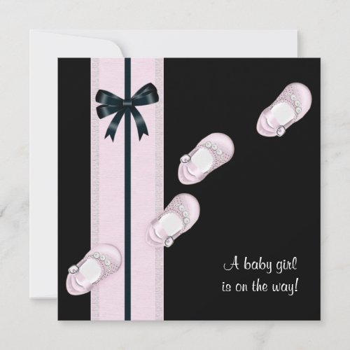 Pink and Black Baby Shoes Girl Baby Shower Announcements