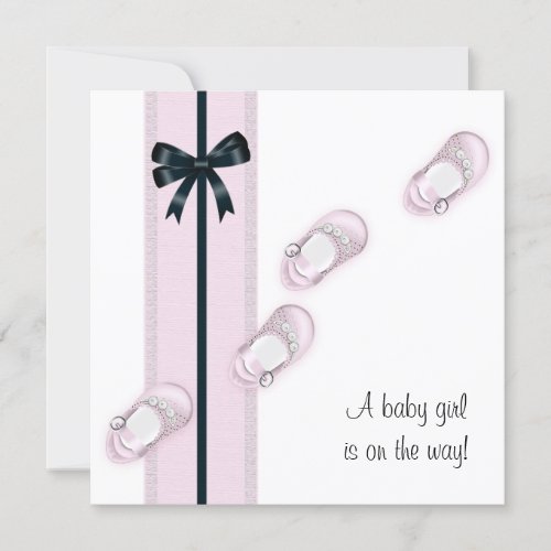 Pink and Black Baby Shoes Shower Invitations