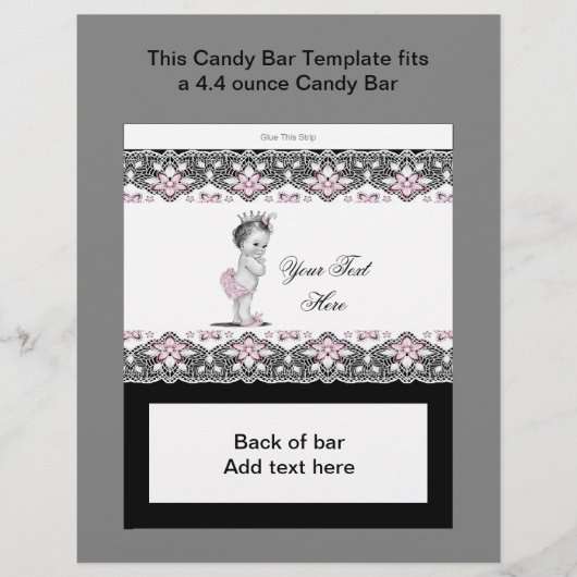 Pink and Black Baby Shower Candy Bar Wrapper (Front)