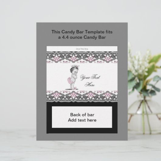 Pink and Black Baby Shower Candy Bar Wrapper (Standing Front)