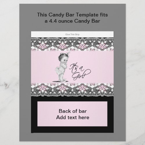 Pink and Black Baby Shower Candy Bar Wrapper