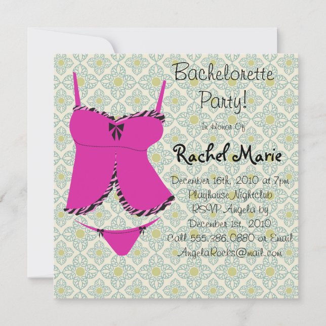 Pink and Black Bachelorette Party Invitation (Front)