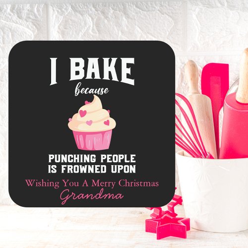 Pink and Black Baking Spirits Bright Christmas Square Sticker