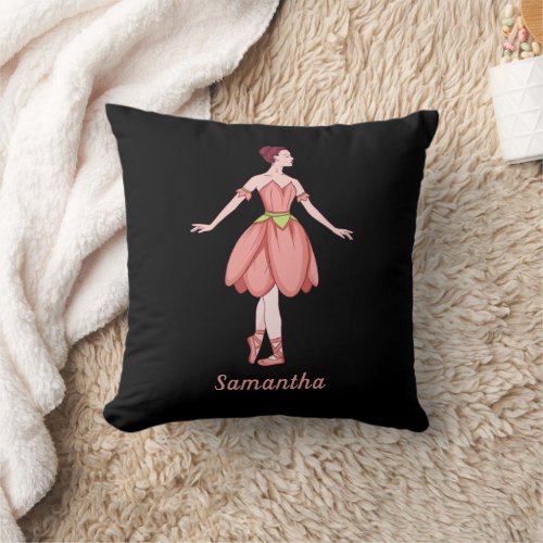 Pink and Black Ballerina with Name Throw Pillow