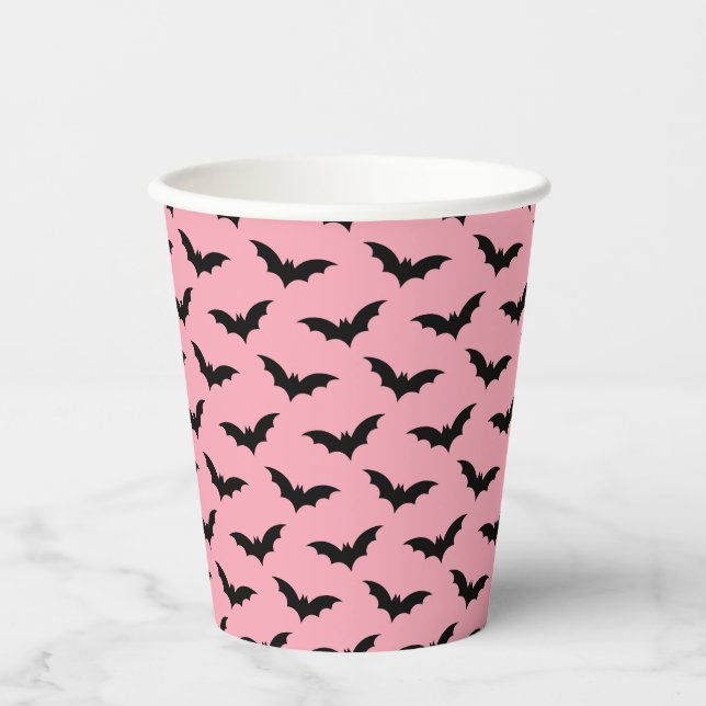 Pink and Black Bats | Halloween Paper Cups (Front)