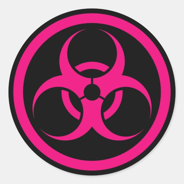 Pink and Black Bio Hazard Circle Classic Round Sticker (Front)