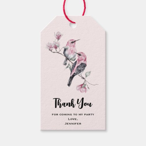 Pink and Black Birds on a Branch Party Thank You Gift Tags